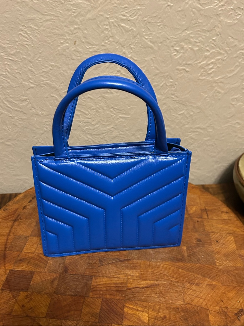Bright Blue Quilted Mini Top-Handle Bag